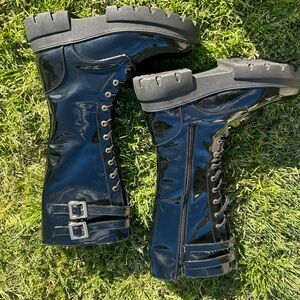 Black Patent Leather Knee-High Boots